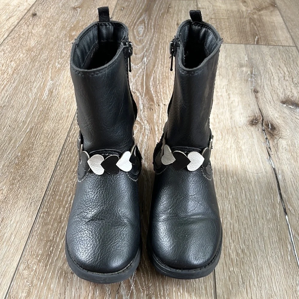Carter’s Girl’s Faux Leather Black Boots with Heart Detail